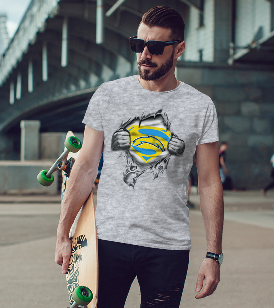 Spmxa090 Torn Chest Blue Yellow S Lightning Symbol T-Shirt