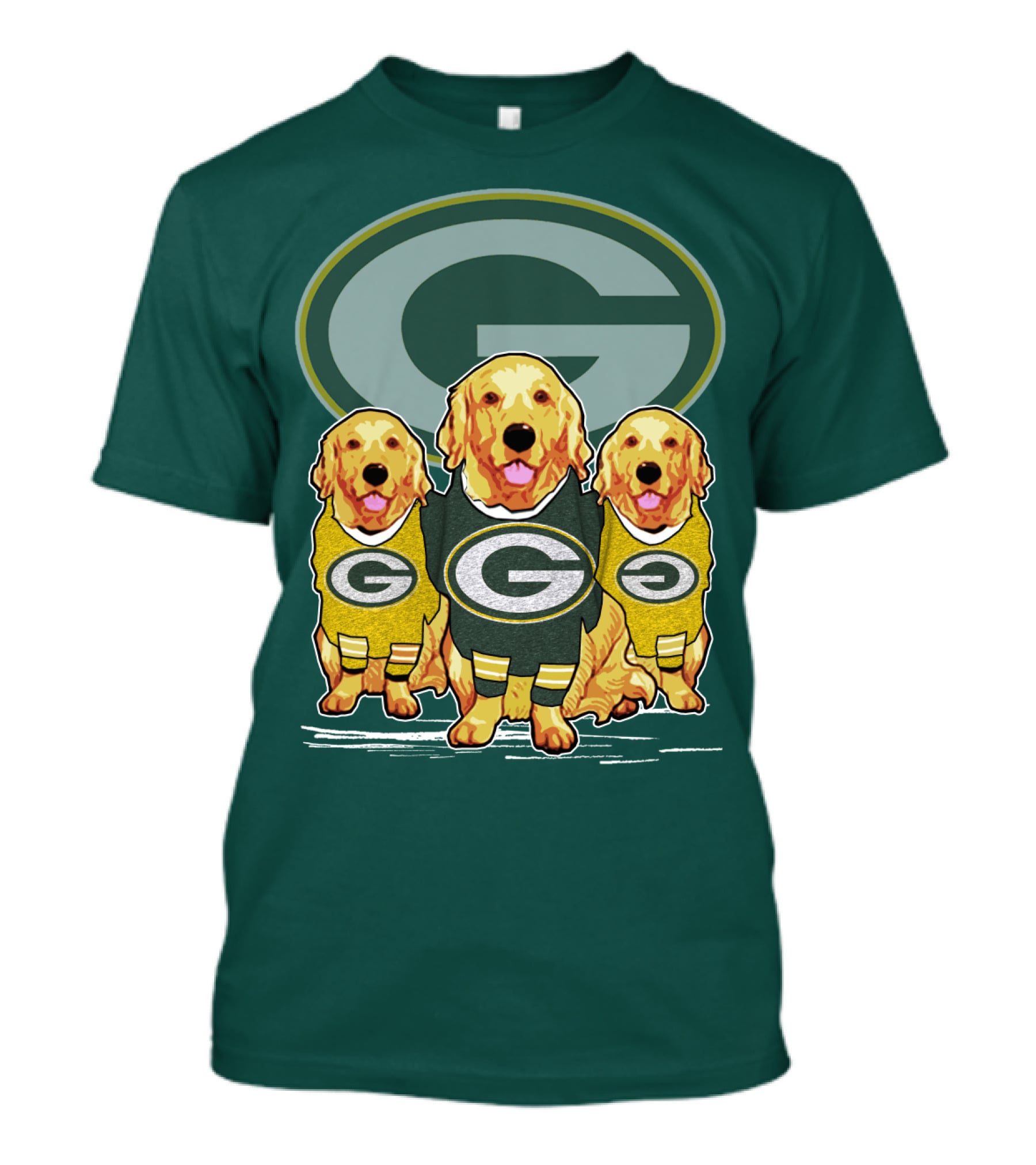 Green Bay Packers Golden Retrievers Sporting Green And Gold Attire T-Shirt