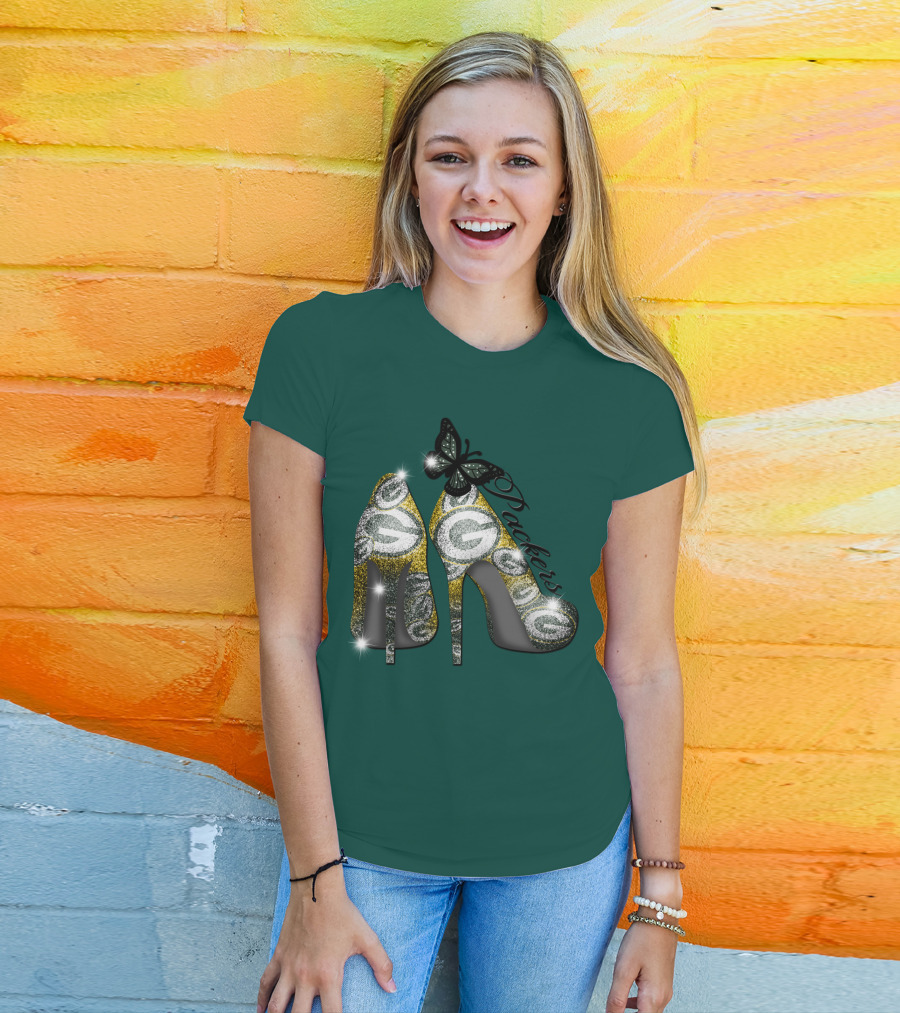 Green Bay Packers High Heels With Butterfly T-Shirt