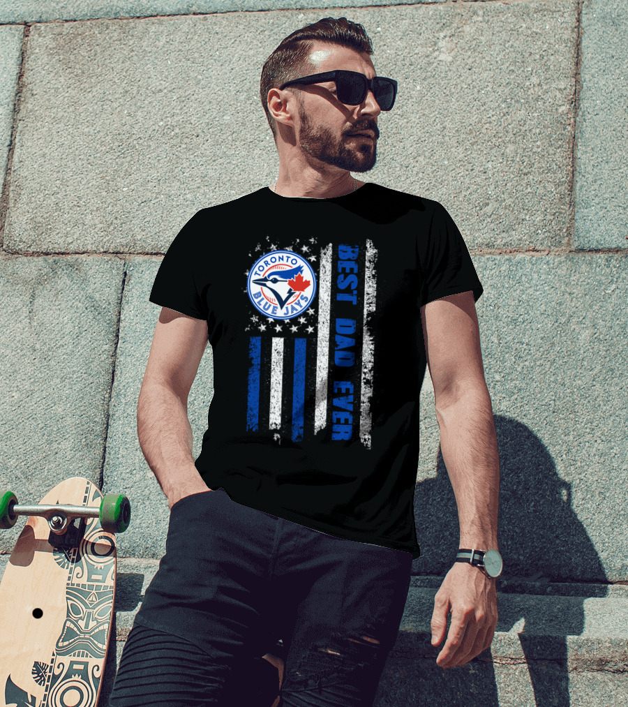 Toronto Blue Jays Best Dad Ever Blue White Striped Flag T-Shirt
