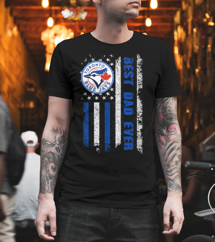 Toronto Blue Jays Best Dad Ever Blue White Striped Flag T-Shirt