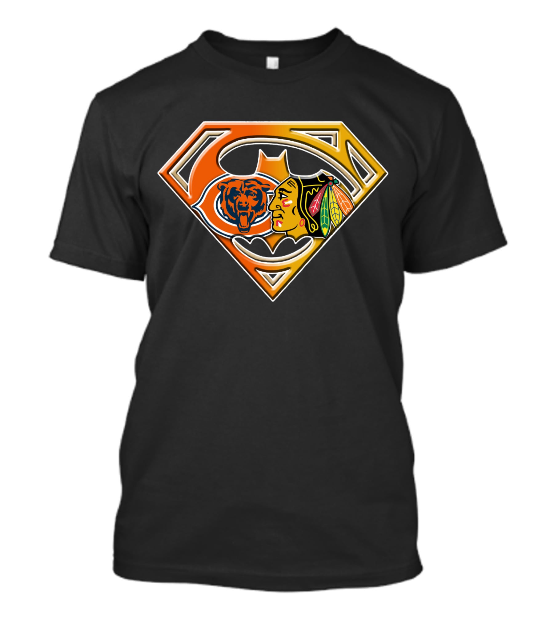 Chicago Bears And Blackhawks Super Logo Fusion Bat 006 T-Shirt