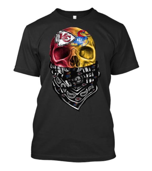 Kc Chiefs Ku Jayhawks Skull Bandana T-Shirt