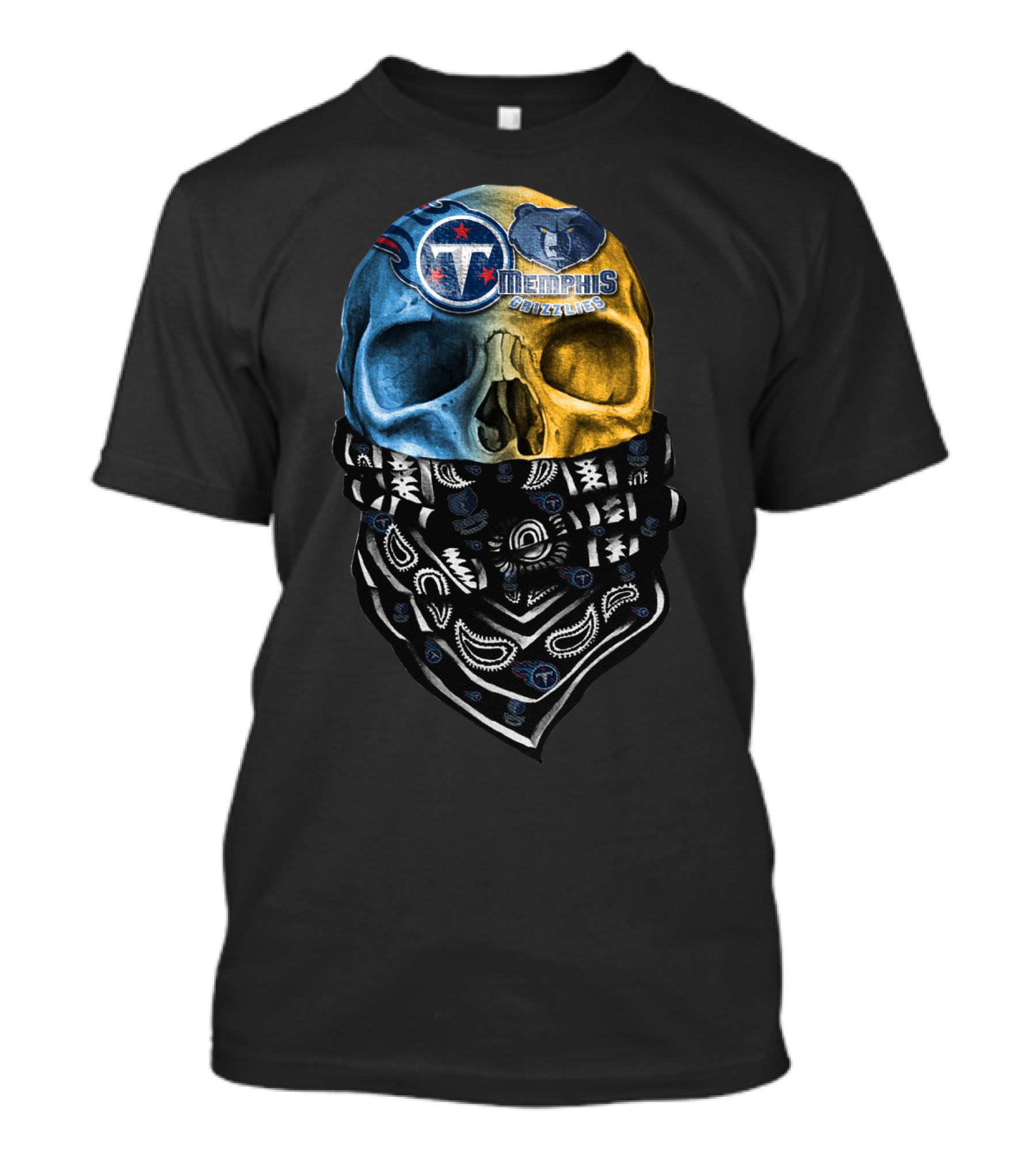 Tennessee Titans Memphis Grizzlies Skull Bandana T-Shirt