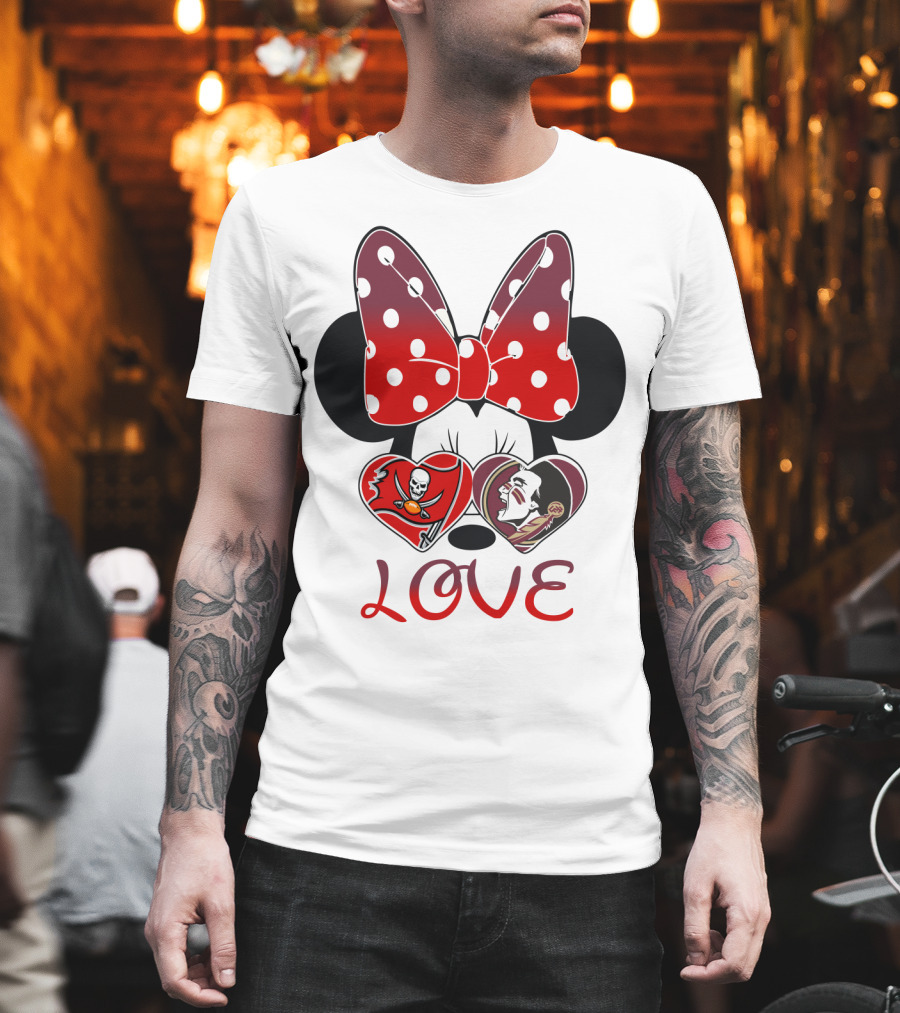 Mic 025 Love Buccaneers Skull And Dracula Heart Minnie Ears Bow T-Shirt