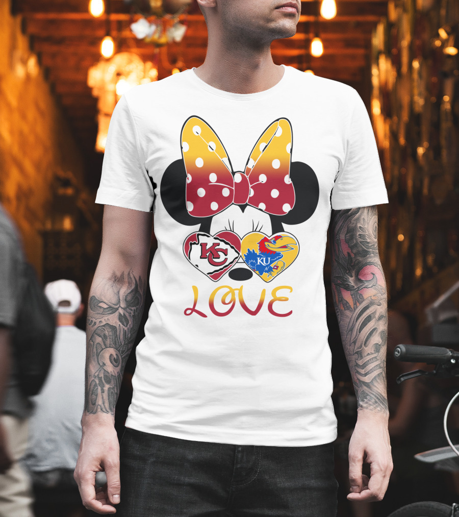 Kc Chiefs Ku Jayhawks Minnie Bow Love T-Shirt