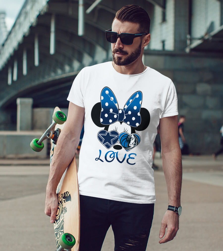 Love Dallas Cowboys Mavericks Minnie Bow Bowtie Hearts T-Shirt