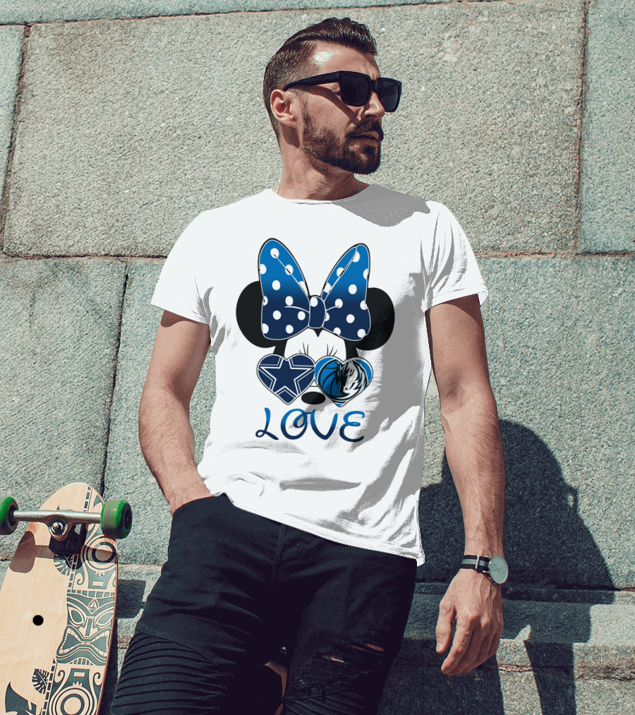 Love Dallas Cowboys Mavericks Minnie Bow Bowtie Hearts T-Shirt