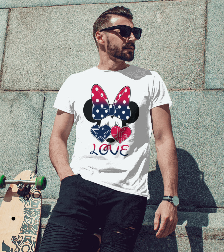 Love Minnie Bow Dallas Cowboys Houston Rockets Hearts T-Shirt
