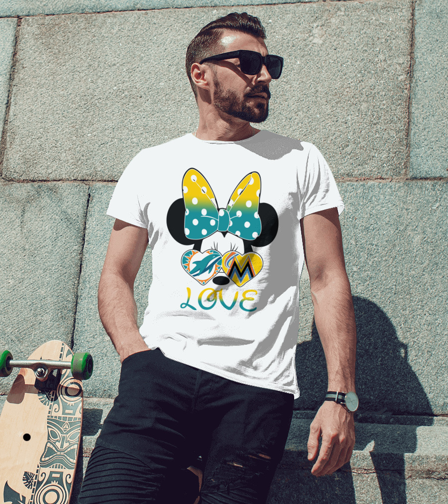 Minnie Bow Dolphins Marlins Love T-Shirt