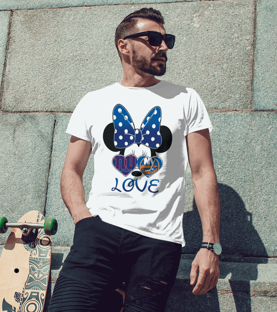 Love Mickey: Ny Giants Ny Islanders Heart Bow T-Shirt