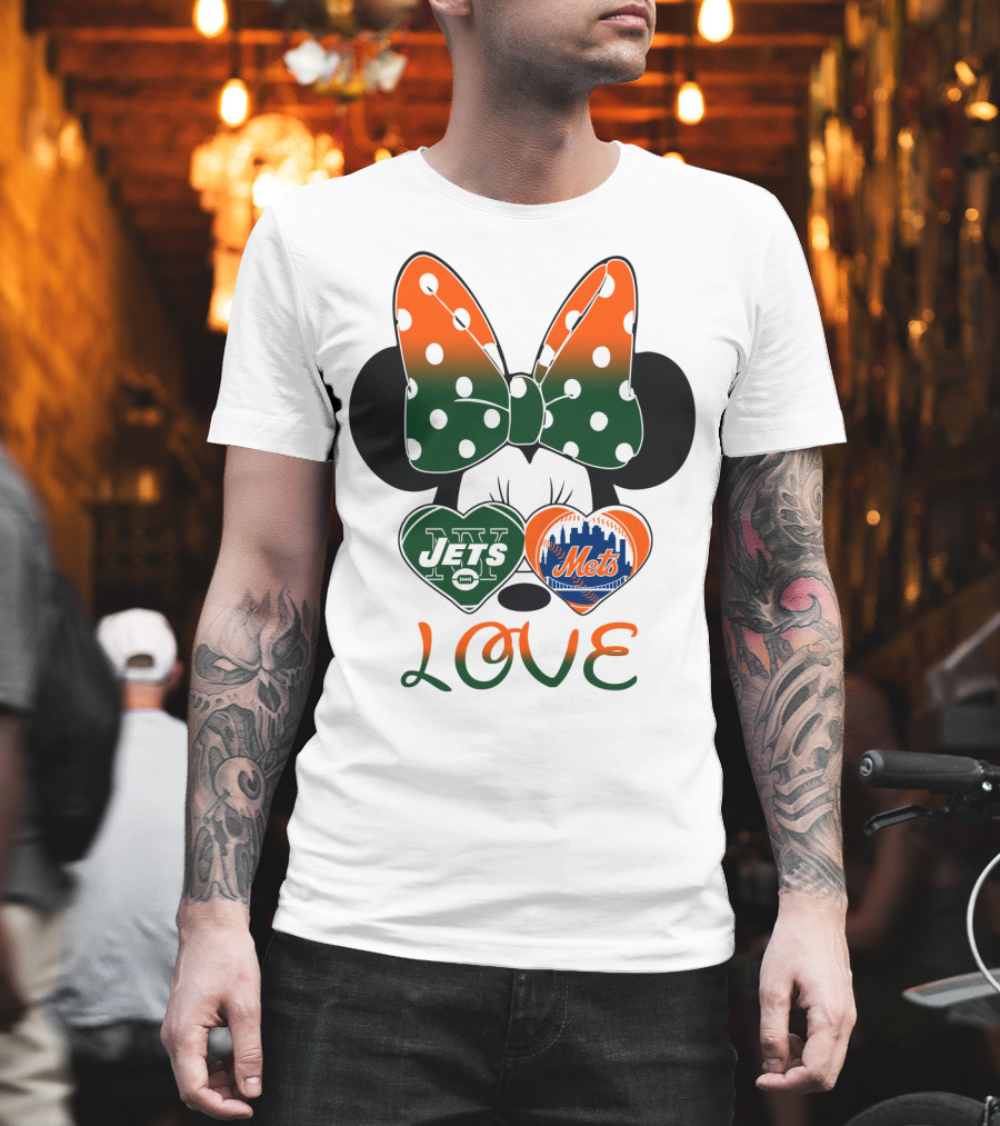 Love Ny Jets Mets Minnie Bow Hearts T-Shirt