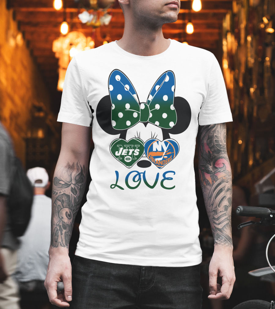 Ny Jets Ny Islanders Minnie Bow Love T-Shirt