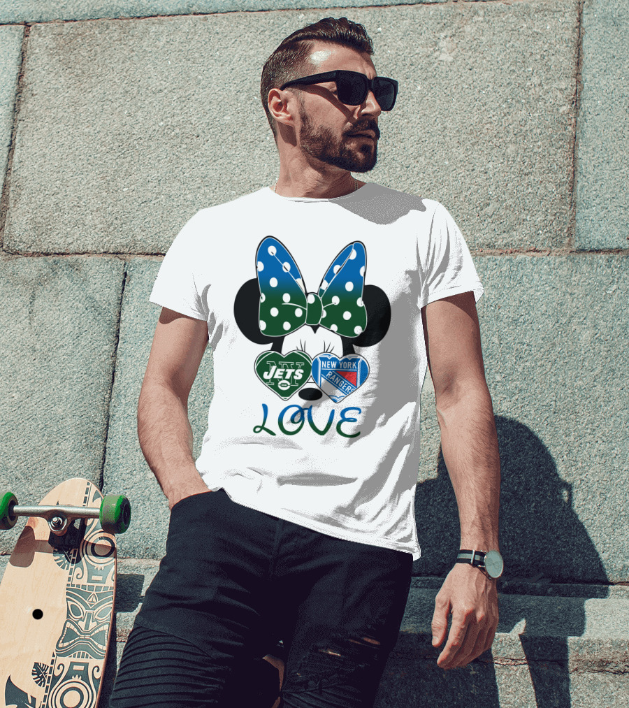 New York Jets Rangers Love Minnie Bow T-Shirt