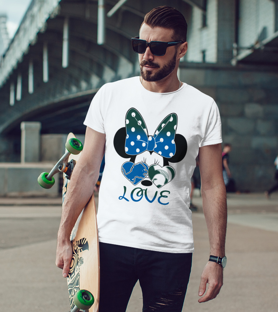 Love Disney Inspired Dots Bow Detroit Lions Michigan State Spartans T-Shirt