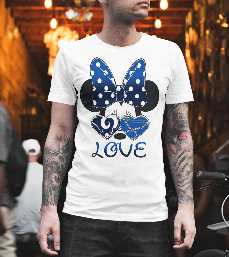 Love Minnie Mouse Rams Blues Hearts T-Shirt