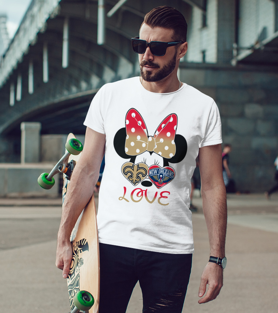 Minnie Mouse Love New Orleans Saints And Pelicans T-Shirt