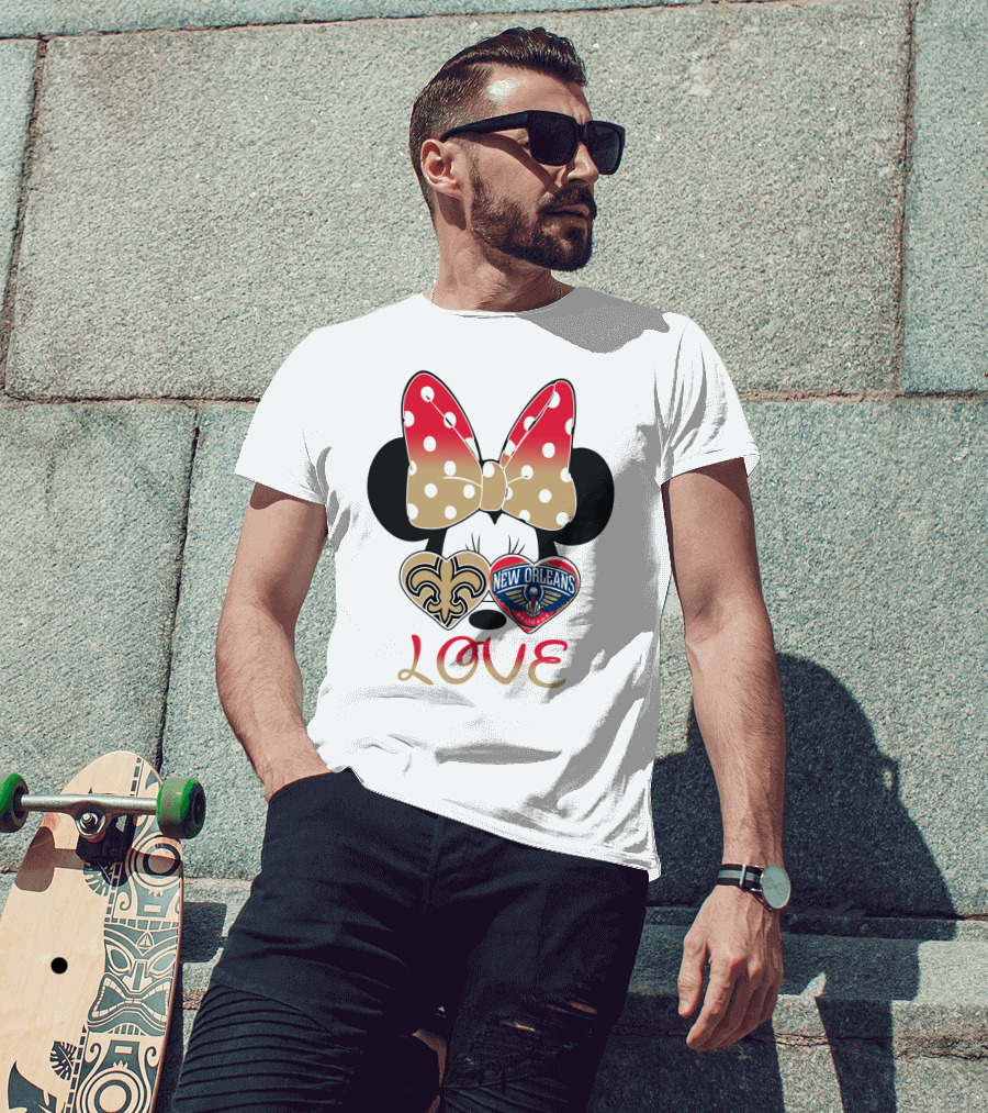 Minnie Mouse Love New Orleans Saints And Pelicans T-Shirt