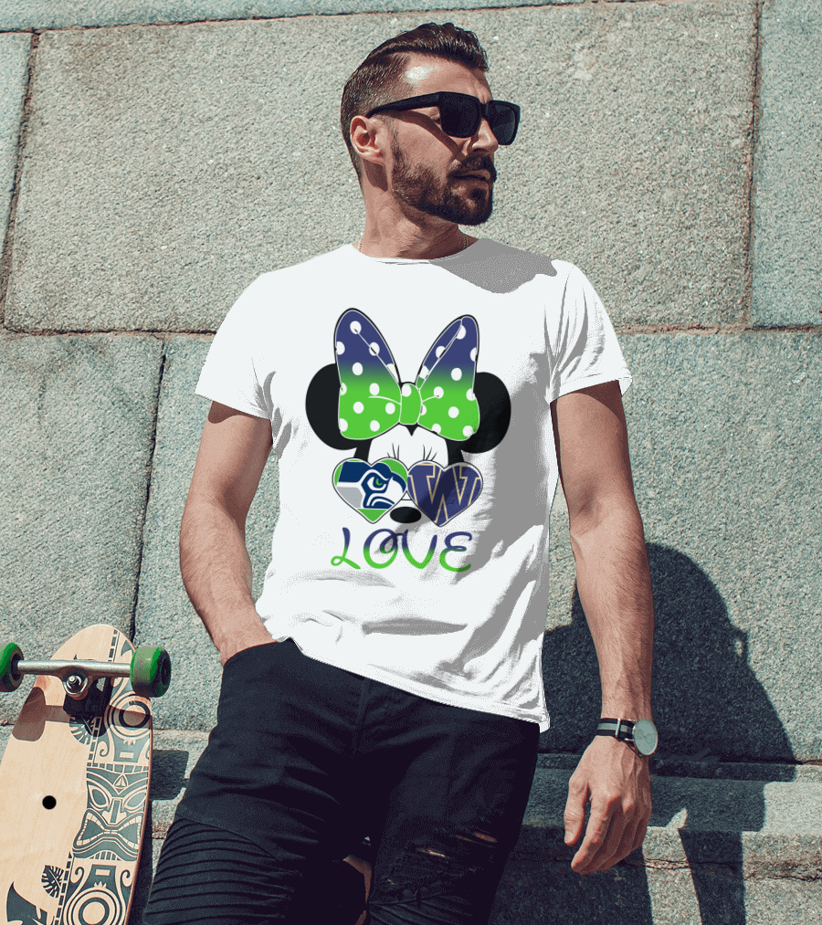 Love Seattle Seahawks Washington Huskies Minnie Bow T-Shirt