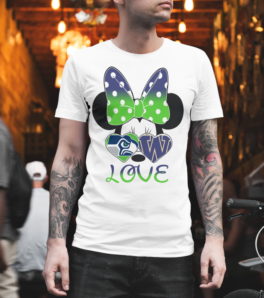 Love Seattle Seahawks Washington Huskies Minnie Bow T-Shirt