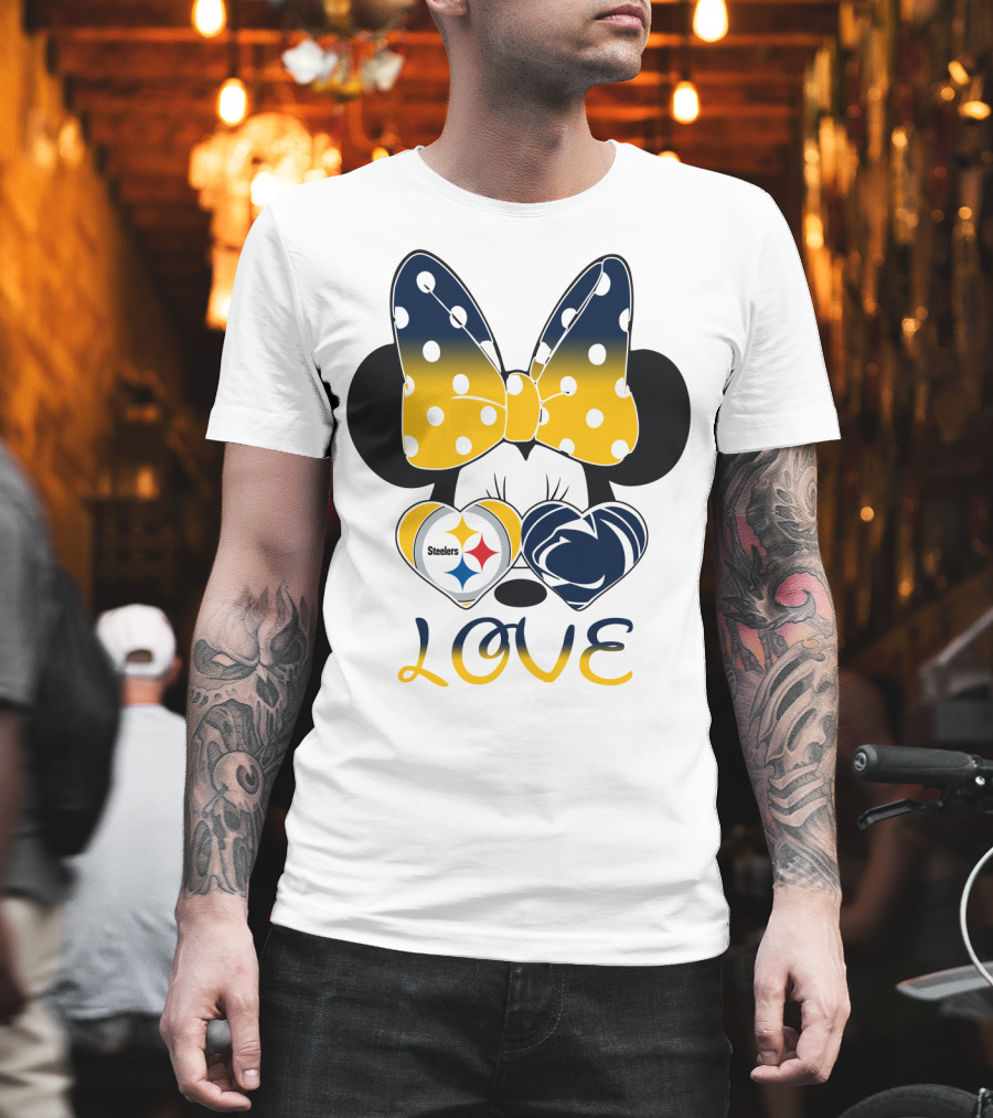 Minnie Mouse Steelers Love Bow Polka Dots T-Shirt