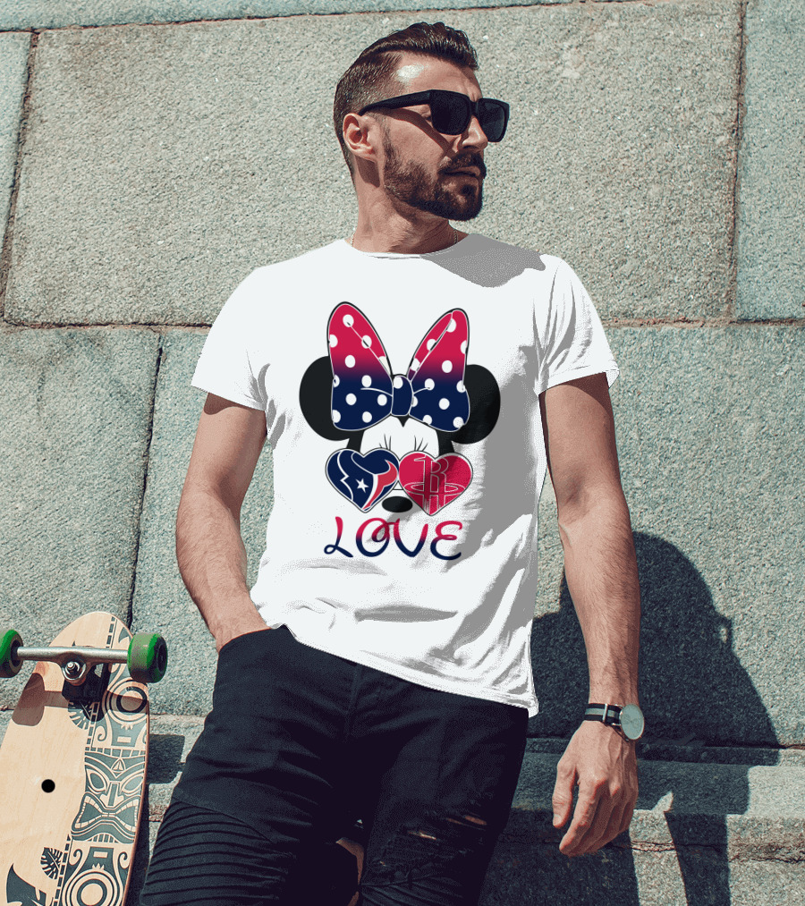 Love Minnie Mouse Houston Texans Rockets Hearts T-Shirt