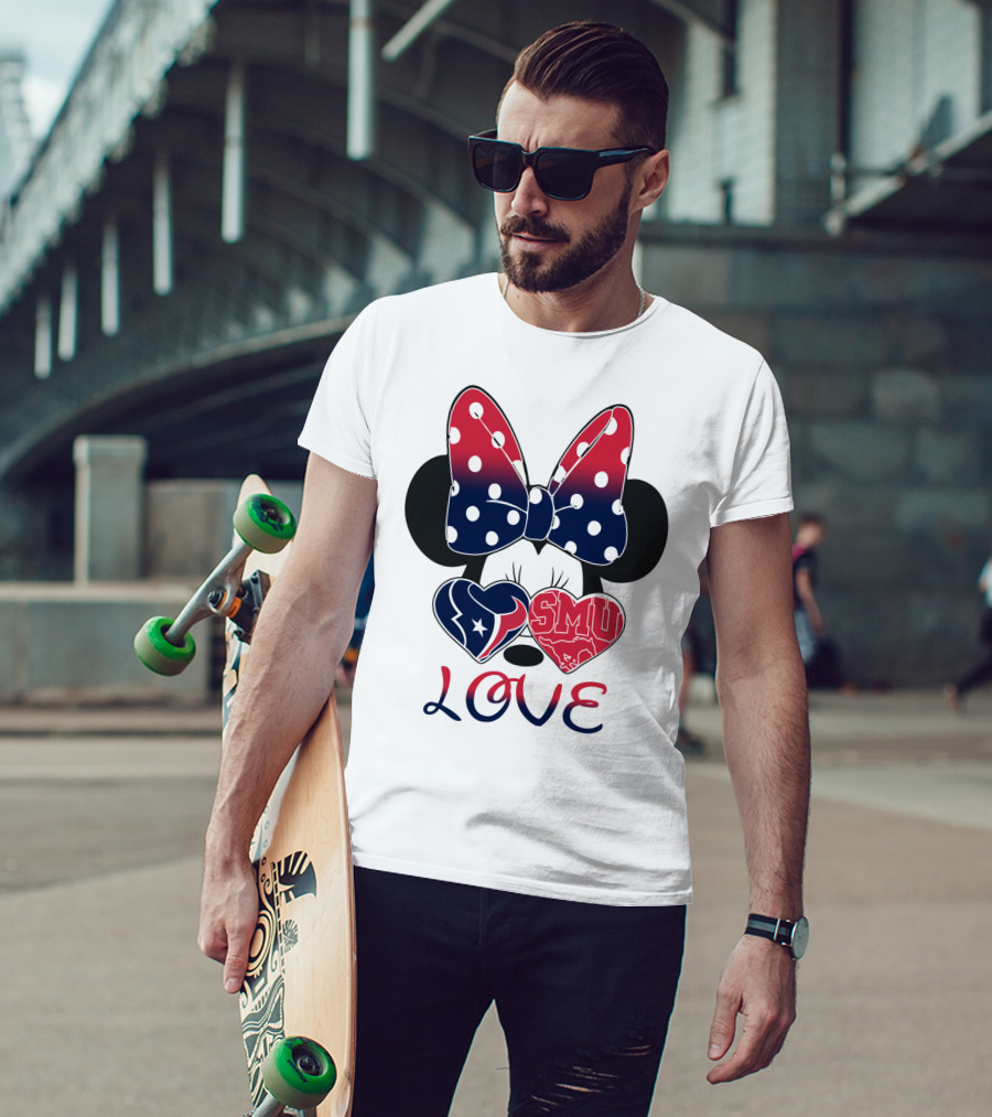 Mic 120 Love Texans Smu Minnie Bow Hearts T-Shirt
