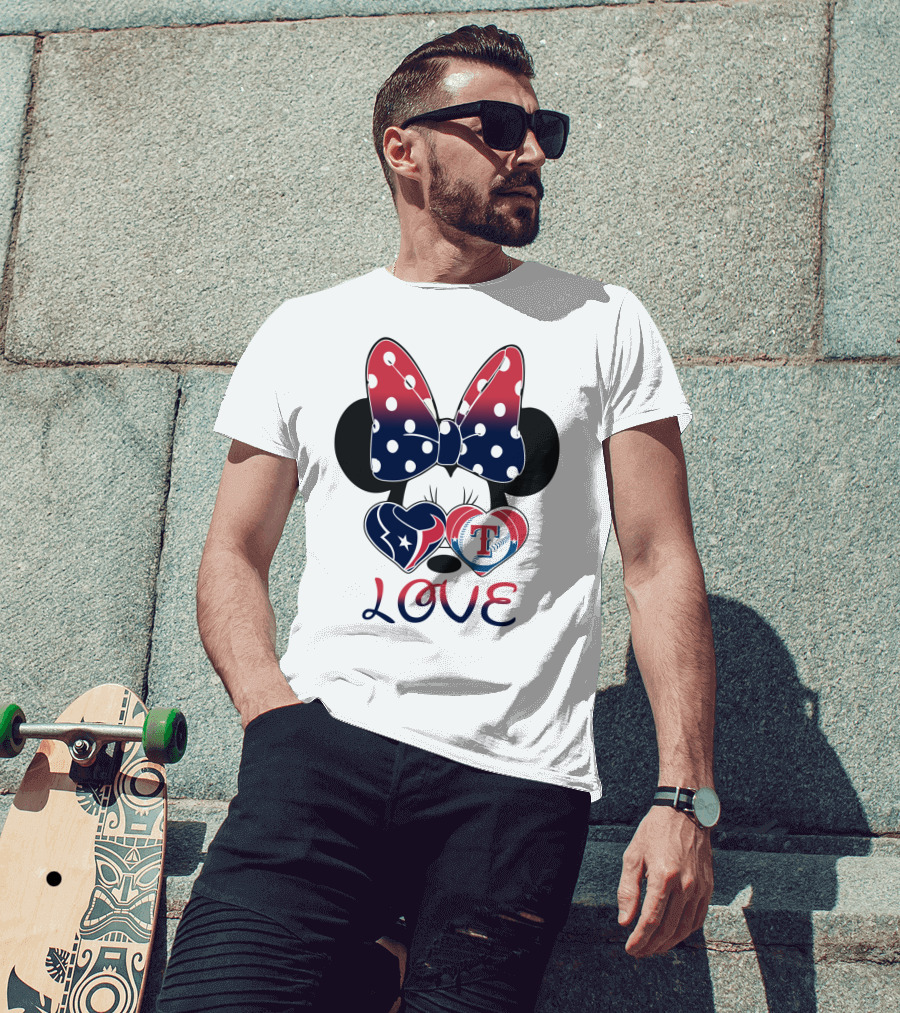 Minnie Bow Love Texans Rangers Hearts T-Shirt
