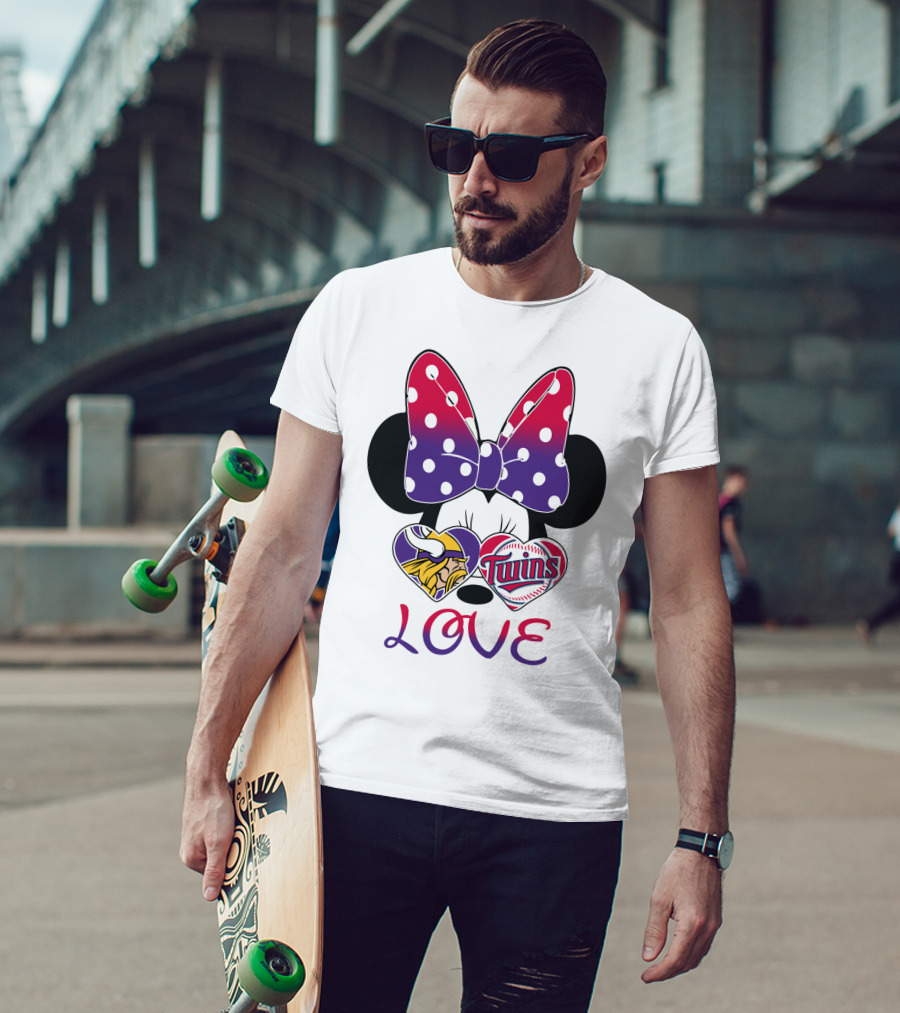 Minnie Mouse Love Vikings Twins Bow Hearts T-Shirt