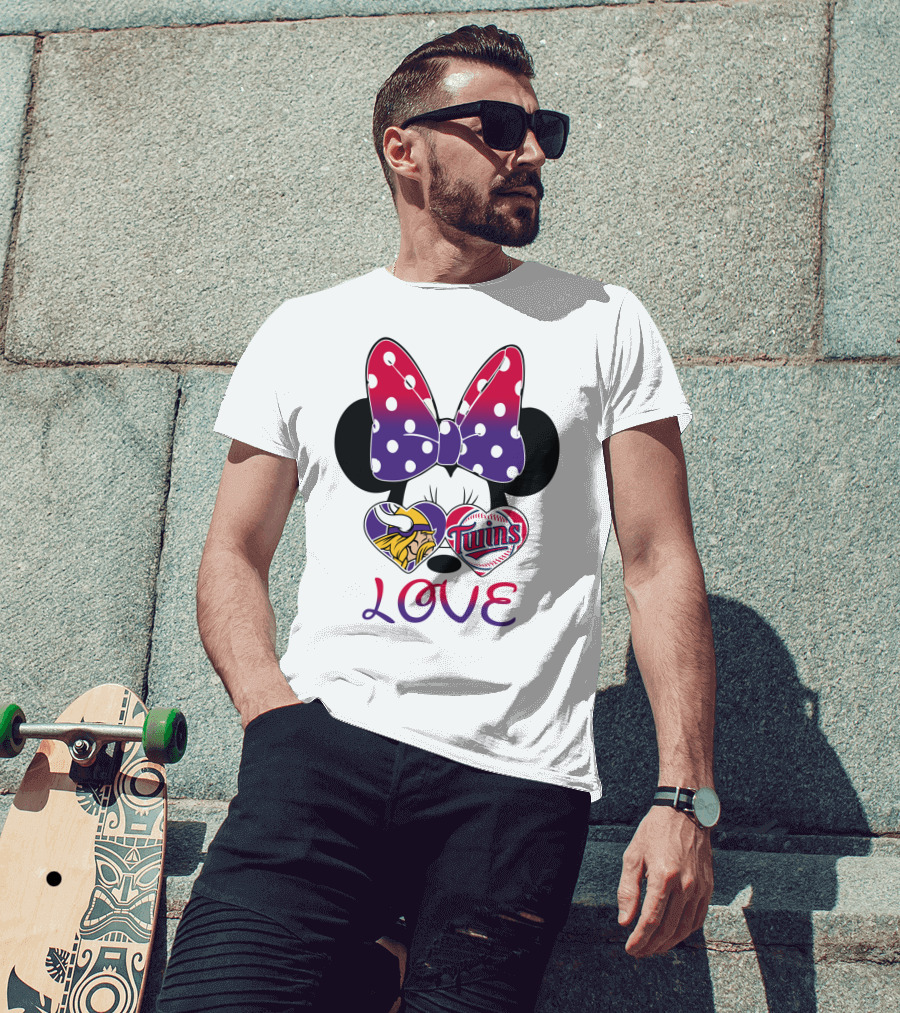 Minnie Mouse Love Vikings Twins Bow Hearts T-Shirt