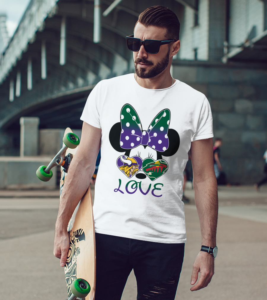 Minnesota Vikings Minnesota Wild Love Mickey Mouse Bow T-Shirt