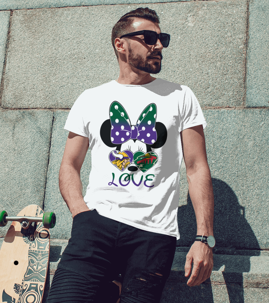 Minnesota Vikings Minnesota Wild Love Mickey Mouse Bow T-Shirt