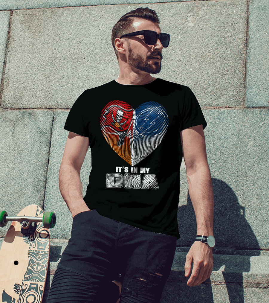 It's In My Dna Buccaneers Lightning Heart Fingerprint T-Shirt