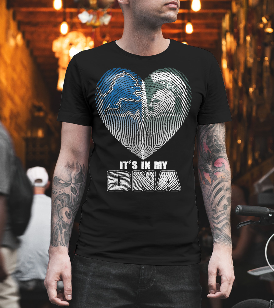 It's In My Dna Detroit Lions Michigan State Fingerprint Heart T-Shirt