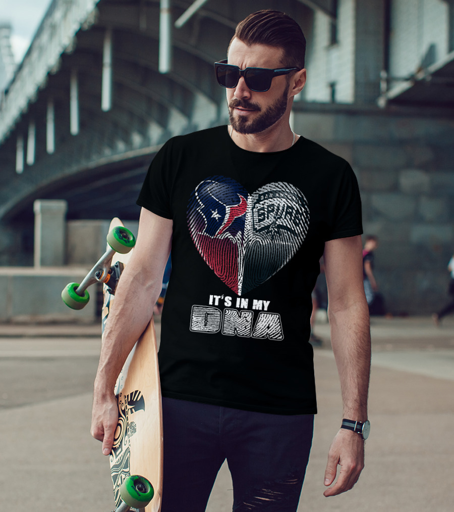 It's In My Dna Houston Texas San Antonio Spurs Heart Fingerprint T-Shirt
