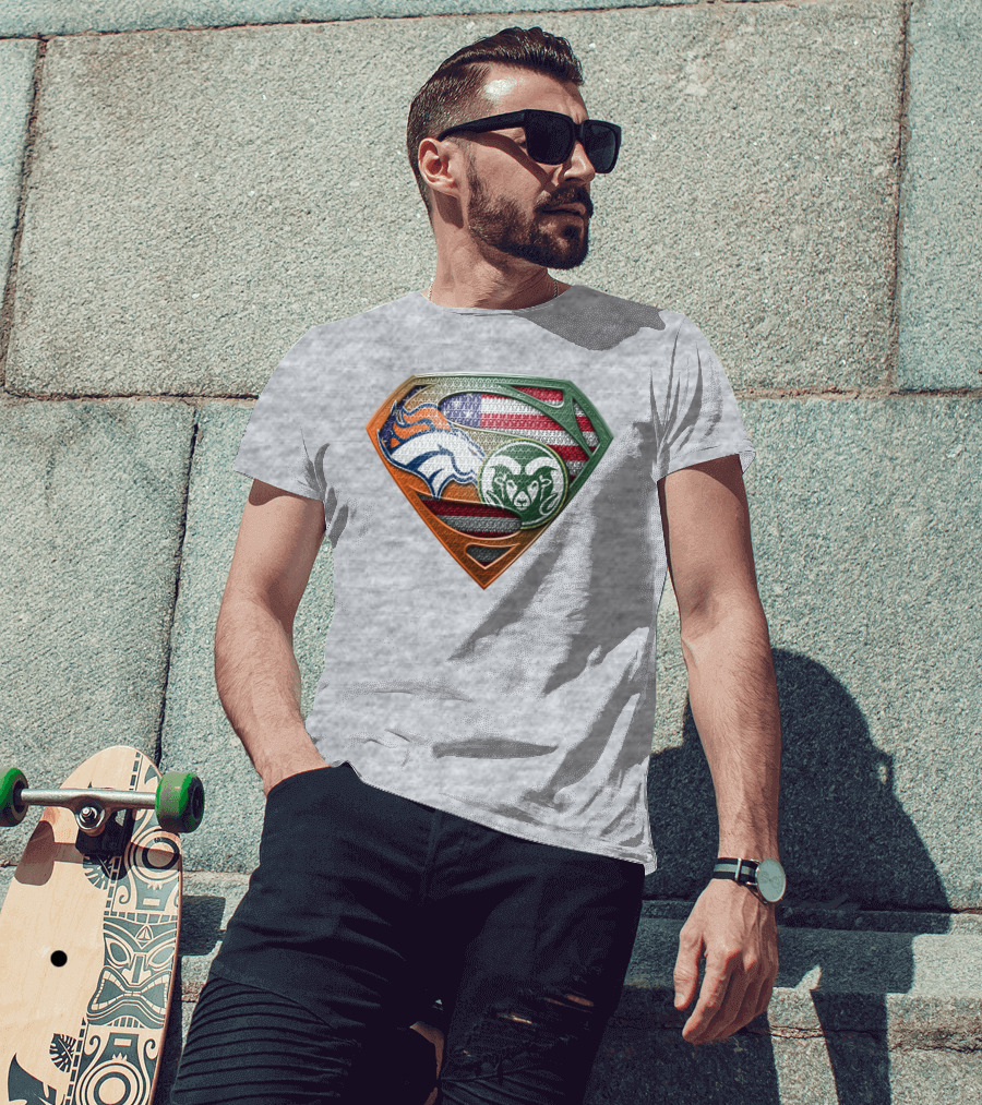 Broncos Rams Superman Shield American Flag T-Shirt