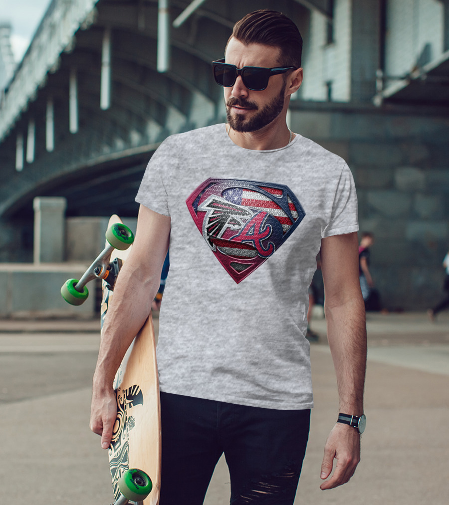 Superman Shield Atlanta Falcons Braves Usa Flag T-Shirt