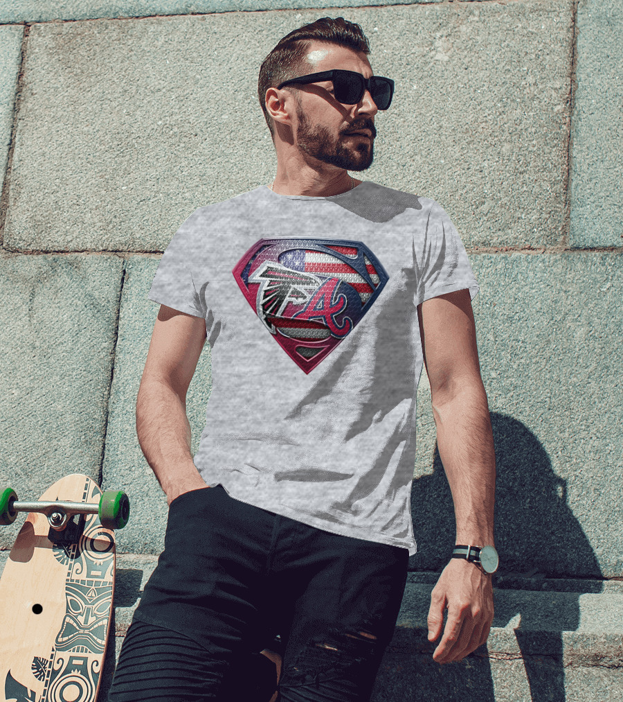 Superman Shield Atlanta Falcons Braves Usa Flag T-Shirt