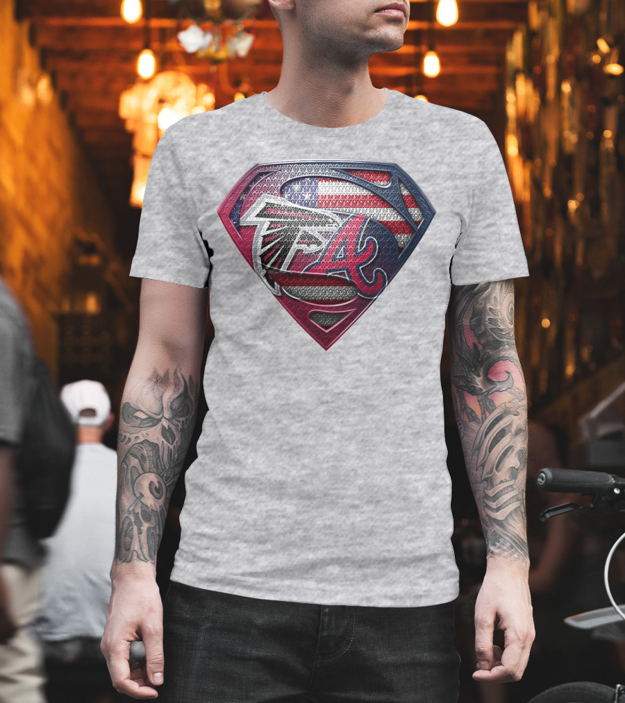 Superman Shield Atlanta Falcons Braves Usa Flag T-Shirt