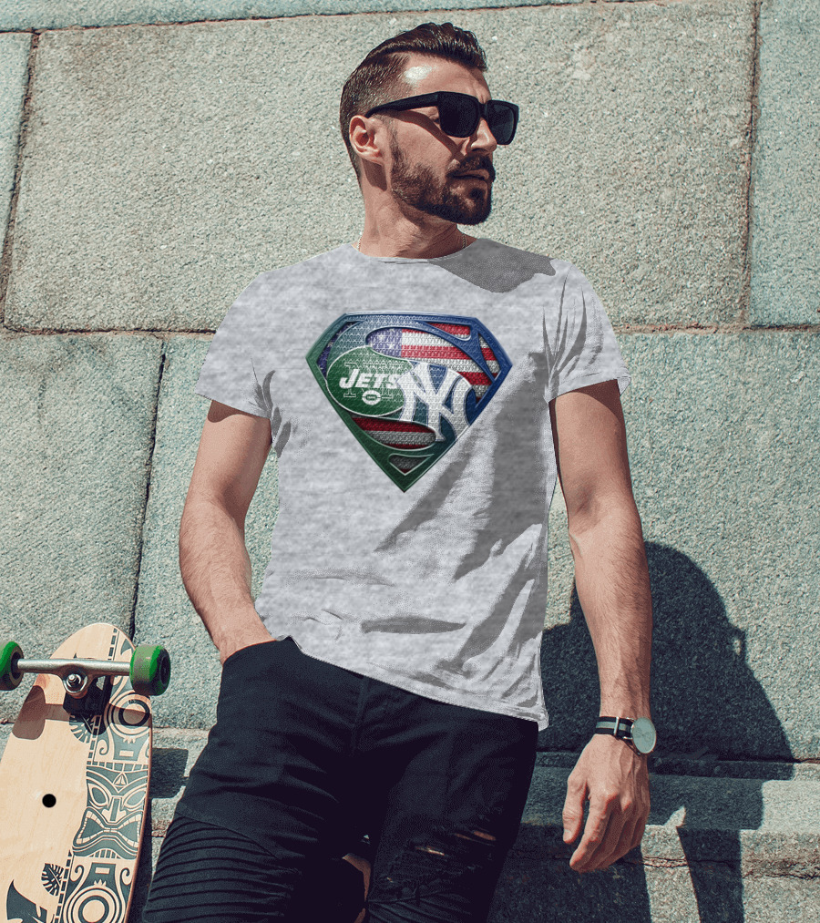 Superman Shield New York Yankees Jets American Flag T-Shirt