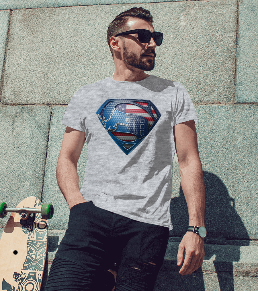 Detroit Lions American Flag Superhero Emblem T-Shirt