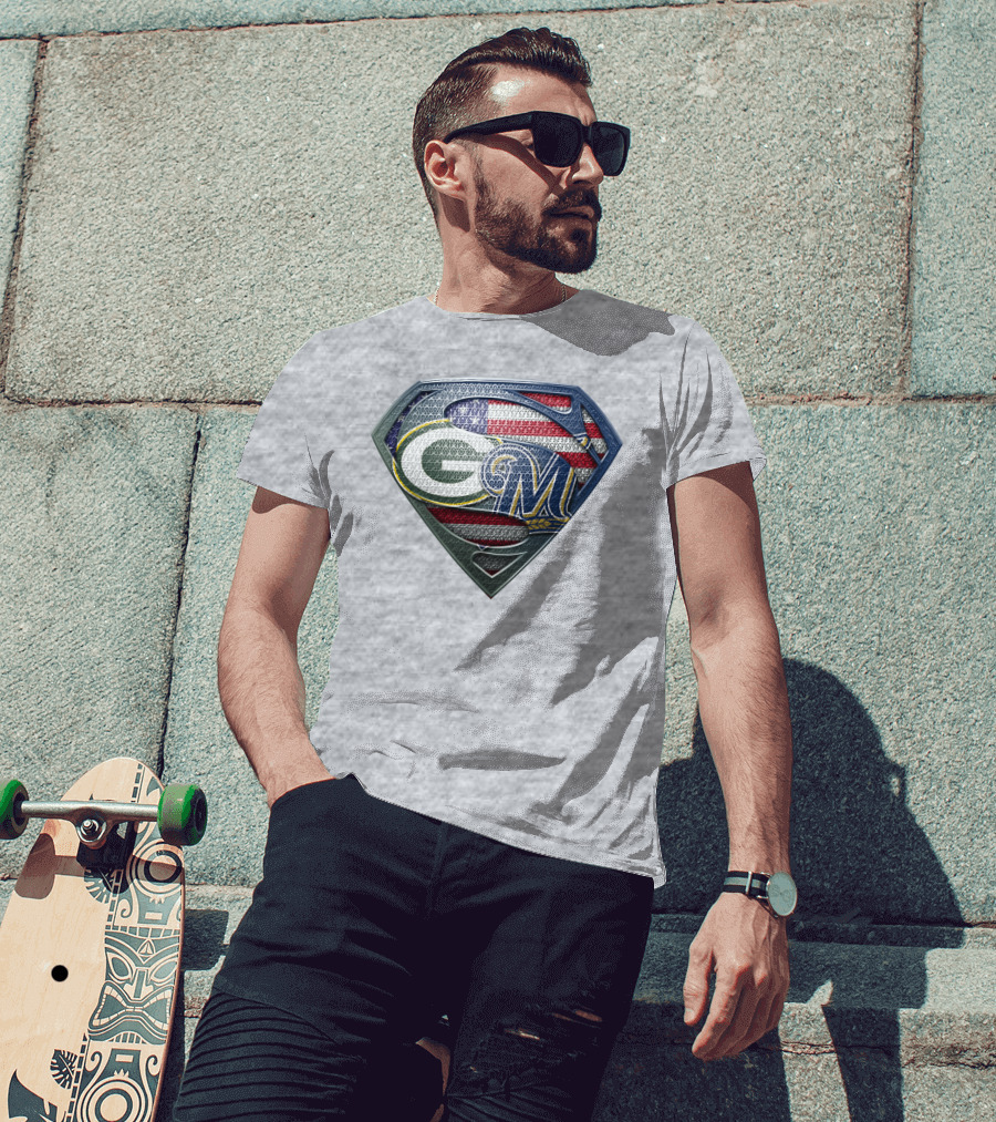 Green Bay Packers Milwaukee Brewers American Flag Superman T-Shirt