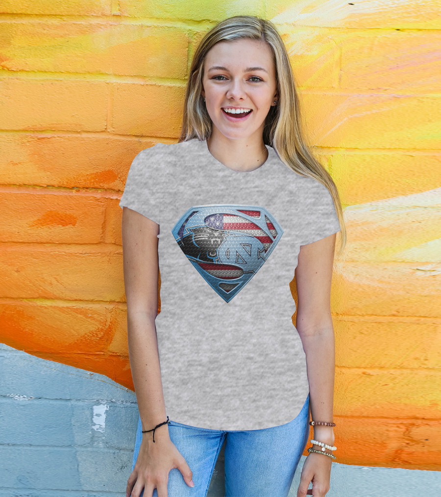 North Carolina Panthers Superman Usa Flag T-Shirt