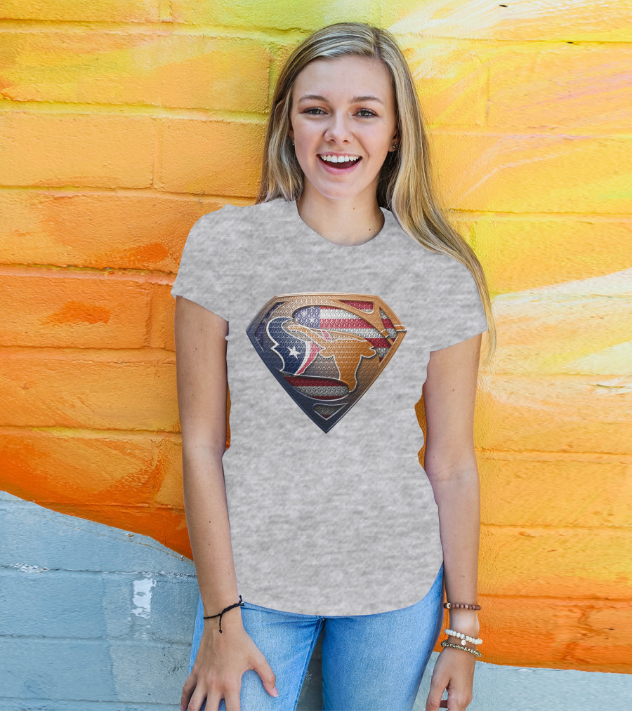 Texas Longhorns American Flag Superman Shield T-Shirt