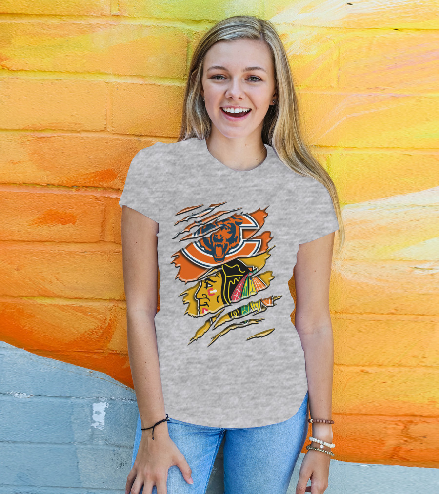 Chicago Bears And Blackhawks Torn T-Shirt