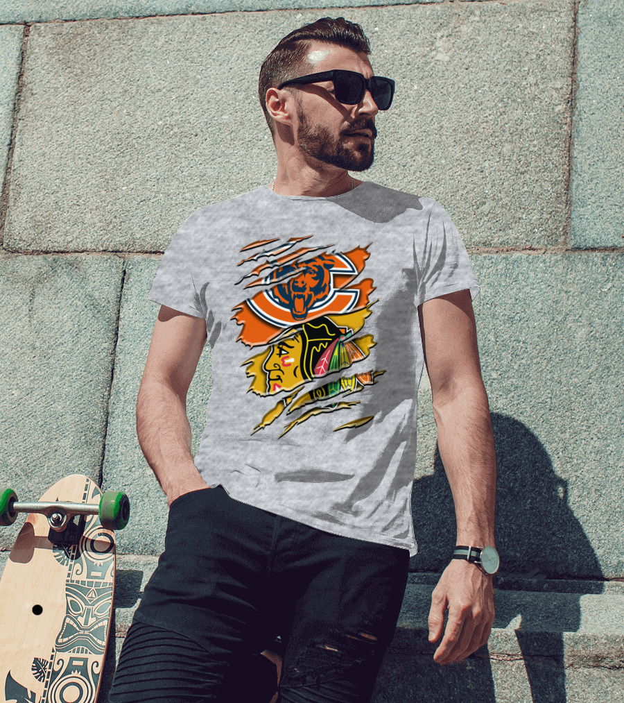 Chicago Bears And Blackhawks Torn T-Shirt