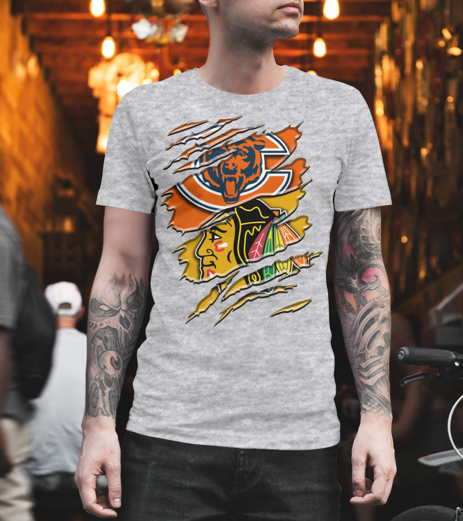 Chicago Bears And Blackhawks Torn T-Shirt