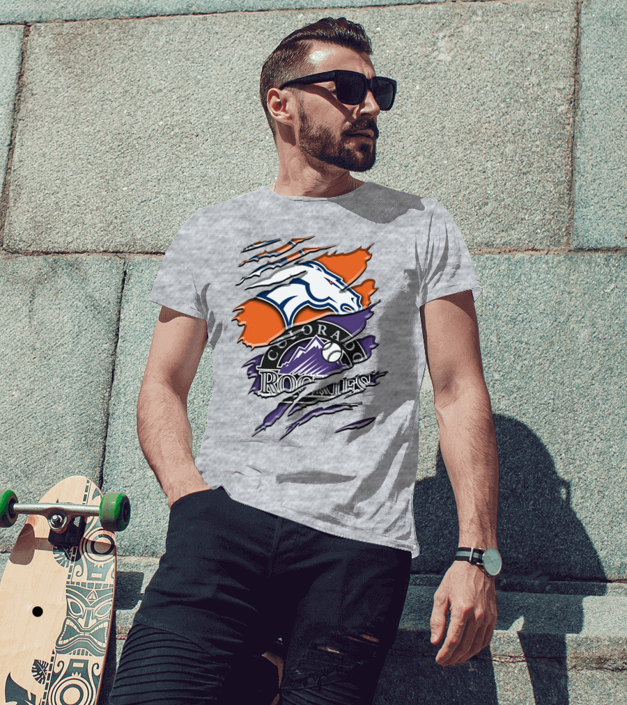 Denver Broncos Colorado Rockies Logos Torn Rah 018 T-Shirt