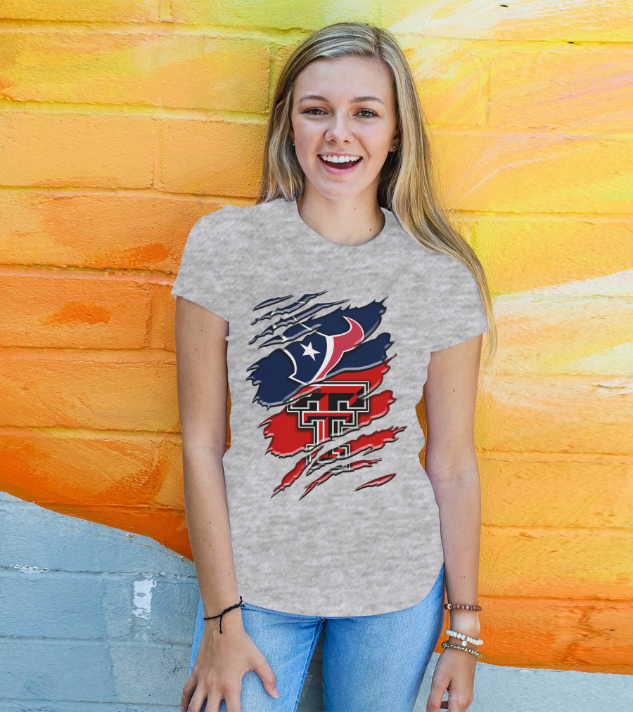 Houston Texans And Texas Tech Red Raiders Rip T-Shirt