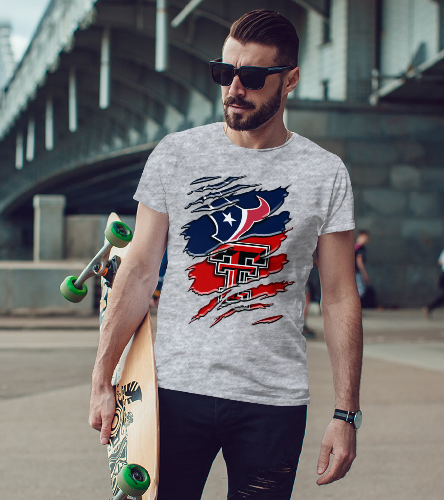 Houston Texans And Texas Tech Red Raiders Rip T-Shirt